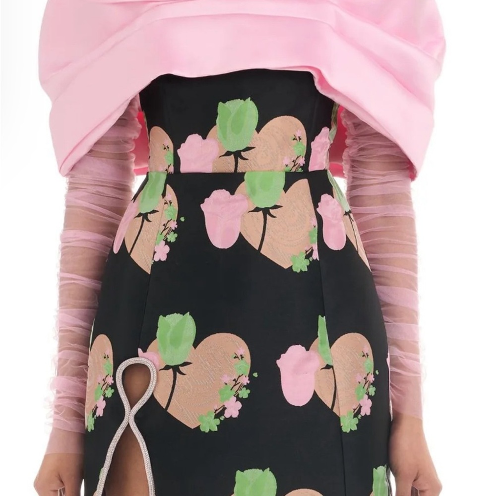 Chic Black Dress with Pink and Green Floral Design